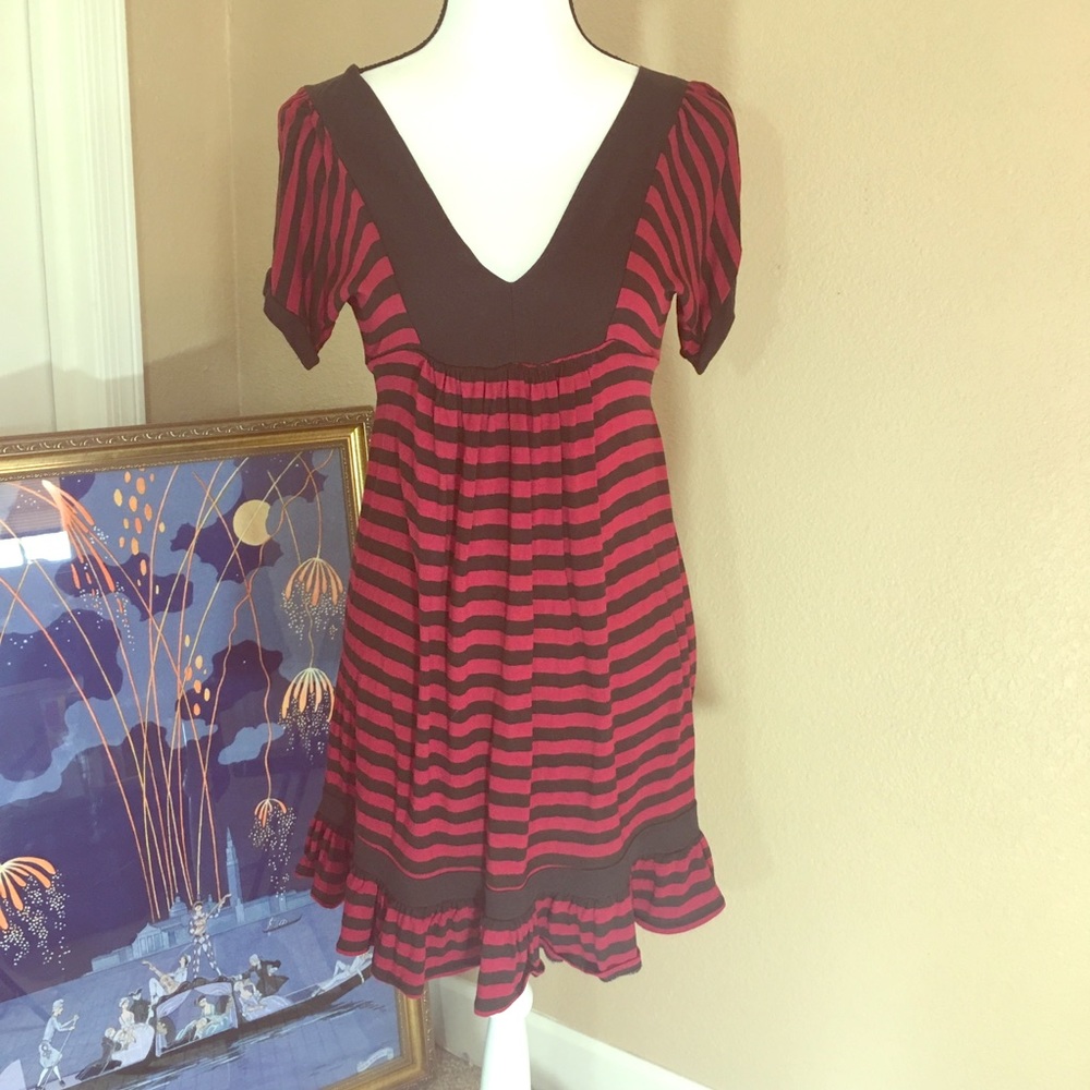 Juicy couture red and brown striped dress small